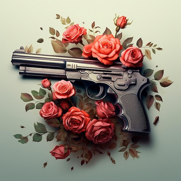 Foto un arma que tiene rosas