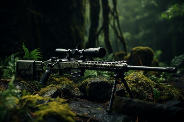 Foto el arma remington 700 en el fondo es oscura cinematográfica generada por ai