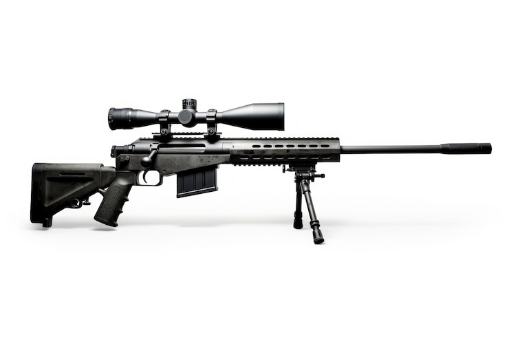 Foto arma de rifle de francotirador de fondo blanco