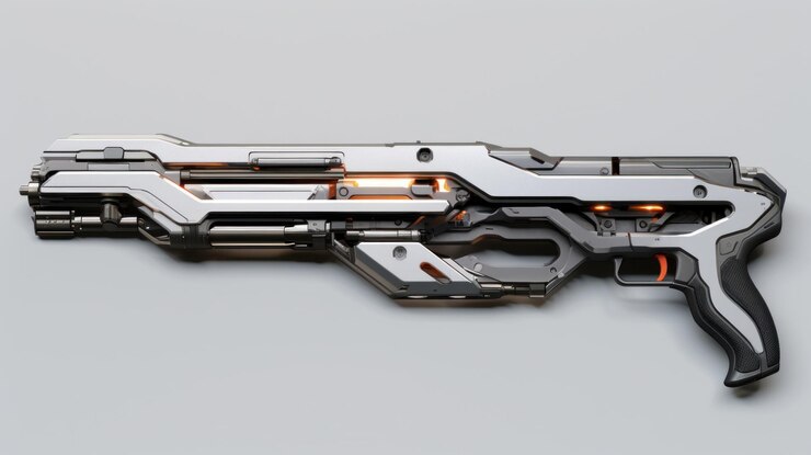 Arma de rifle futurista aislada en un fondo gris arma de ciencia ficción