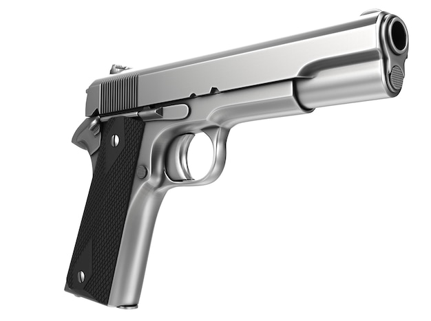 Arma semiautomática de época plateada, buen tiro.