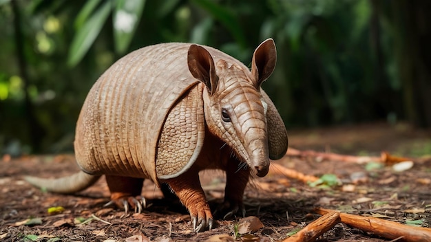 Armadillo no habitat natural da floresta brasileira