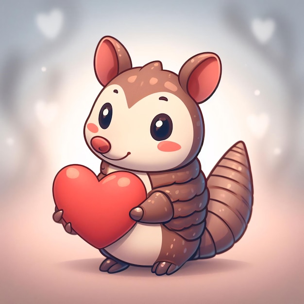 Armadillo-Tier mit einer Roten Herz-Liebeskarte Illustration