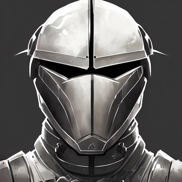 Foto armadura de ficção científica que parece medieval com um capacete ameaçador