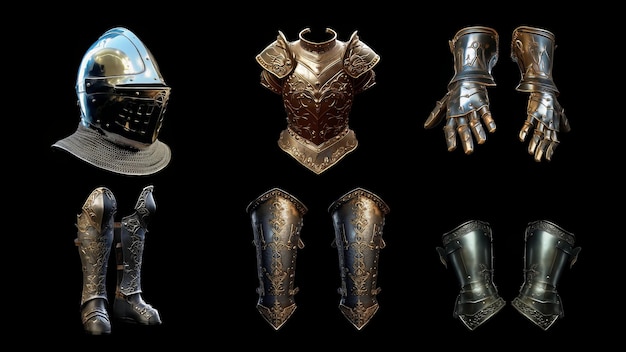 Armadura de protección de caballeros, incluidos guantes de cuirass cascos sabatones armadura de cadera y corchetes superiores