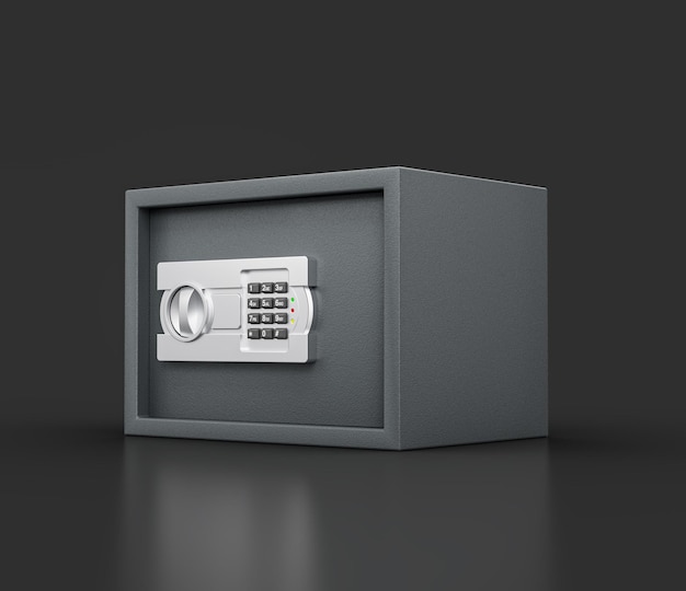 Armario de acero cerrado en acabado gris elegante Cuenta con un teclado numérico para acceso seguro Ilustración 3D