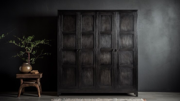Foto armario antiguo de madera con estilo de claroscuro oscuro