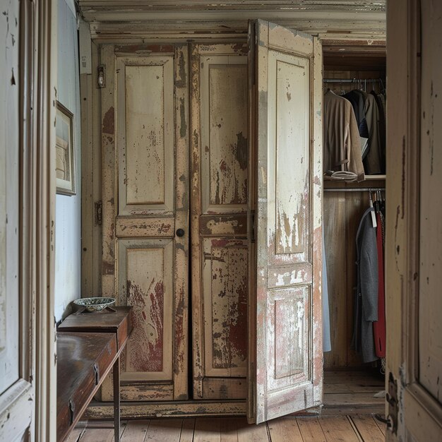Foto un armario con una puerta que dice viejo en la parte inferior