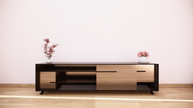 Foto armario de televisión en una habitación vacía tropical estilo zen japonés diseños mínimos renderización 3d