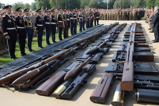 Armas y municiones exhibidas durante la ceremonia de deposición de armas