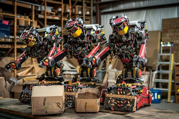 Foto armas robóticas embalando produtos farmacêuticos em uma fábrica