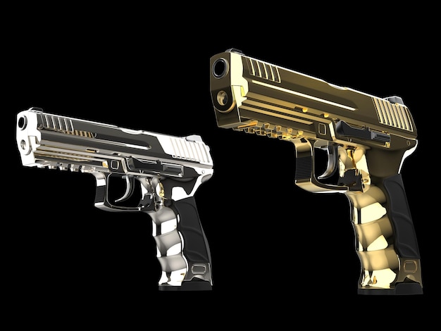 Armas semiautomáticas modernas de oro y plata