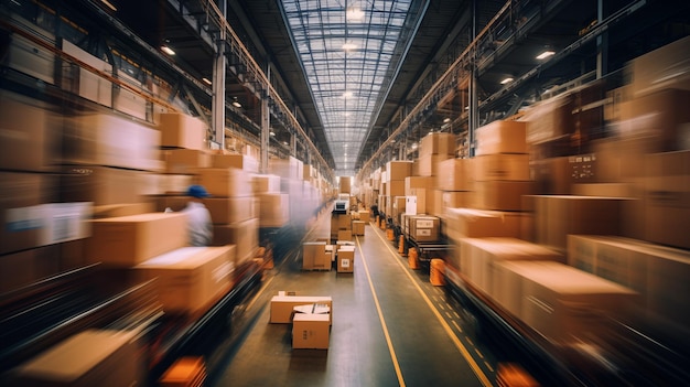 Foto armazém de mercadorias desfocado em movimento