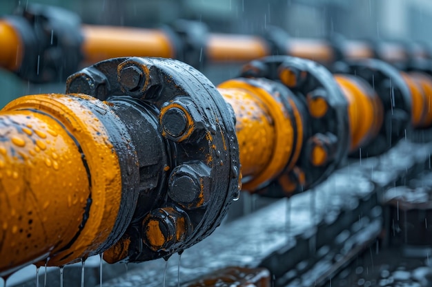 Foto armazéns de tubulação e flanges para ligação ao oleoduto conexões de chave no tubo