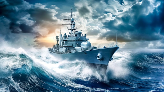 Armee-Schlachtschiff im Einsatz im Meer, erstellt mit generativer KI