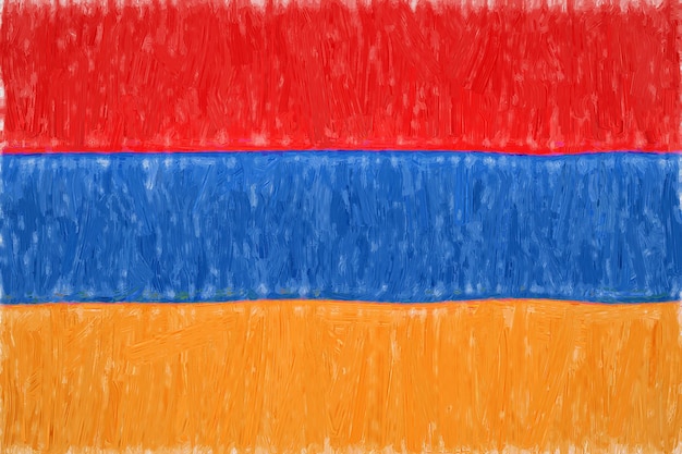 Armênia pintou a bandeira. Desenho patriótico em fundo de papel. Bandeira nacional da armênia