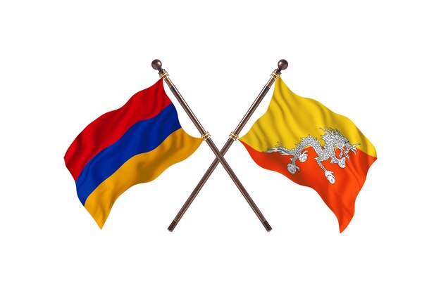 Armenia versus fondo de banderas de dos países de Bután