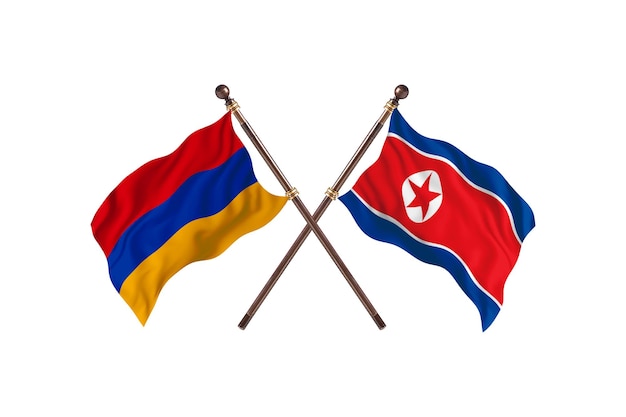 Armenia versus fondo de banderas de dos países de Corea del norte