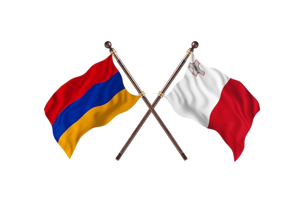 Armenia versus fondo de banderas de dos países de Malta