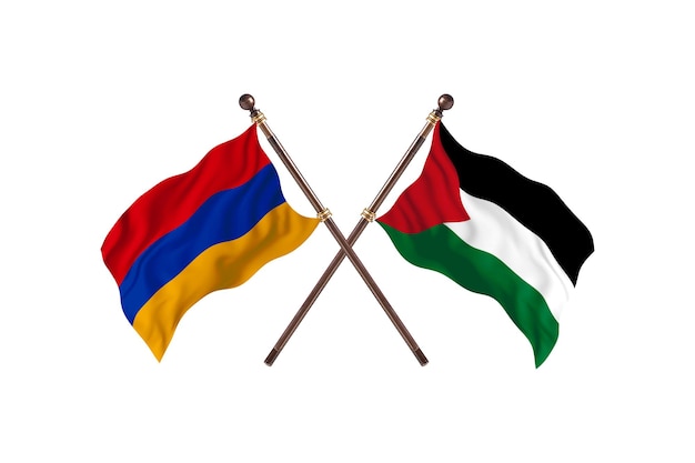 Armenia versus fondo de banderas de dos países palestinos