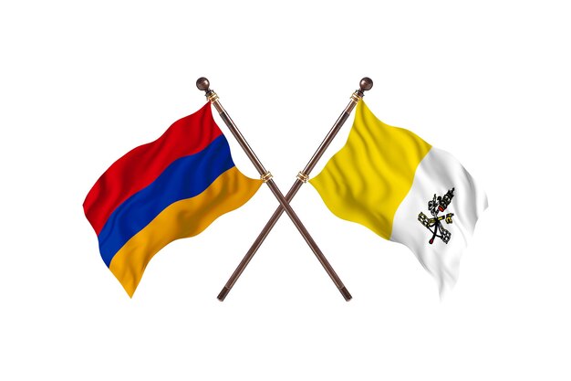 Armenia versus fondo de banderas de dos países de la Santa Sede