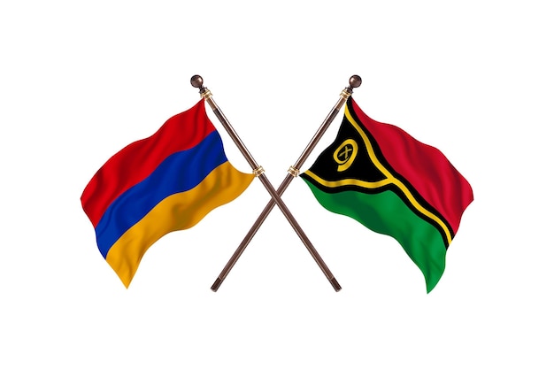 Armenia versus fondo de banderas de dos países de Vanuatu