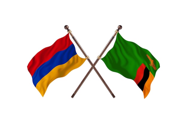 Armenien gegen Sambia zwei Länder Flaggen Hintergrund
