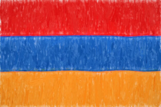 Armenien gemalte Flagge. Patriotische Zeichnung auf Papierhintergrund. Nationalflagge von Armenien