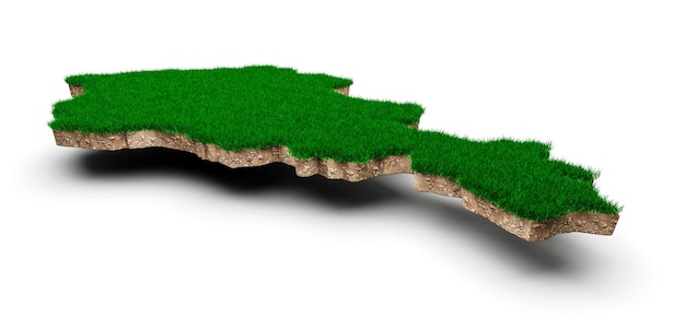 Armenien Karte Bodengeologie Querschnitt mit grünem Gras und Felsbodentextur 3D-Darstellung