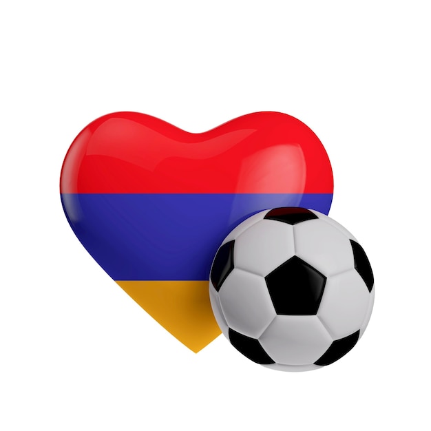 Armenische Flagge Herzform mit einem Fußball Liebe Fußball 3D-Rendering