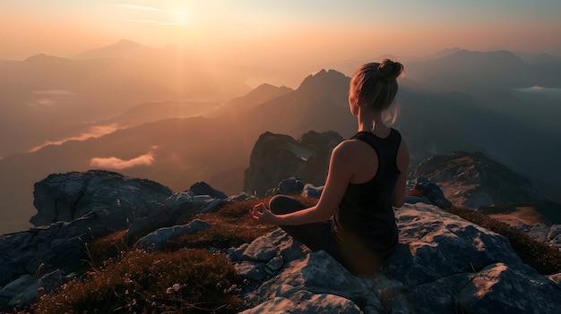 La armonía en las alturas las respiraciones meditativas y la serenidad del atardecer