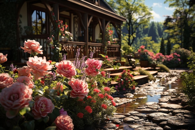 Foto la armonía floral eleva la estética del jardín del hogar con fondos florales