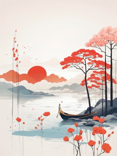 Armonía japonesa Belleza minimalista 2D en colores complementarios