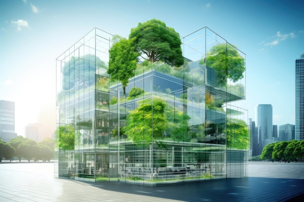 Armonía con la naturaleza edificio de vidrio respetuoso con el medio ambiente