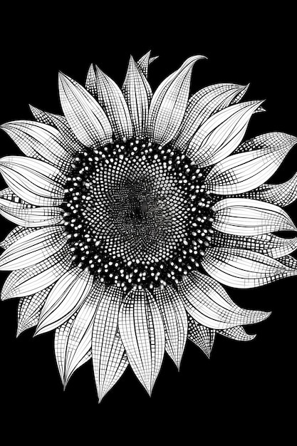 Armonía de la Proporción Dorada Contorno de girasol blanco y negro limpio en plano completo