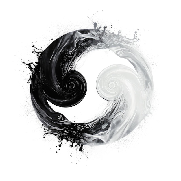 La armonía revelada explorando la dualidad Yin y Yang a través del símbolo dividido en blanco y negro en un blanco