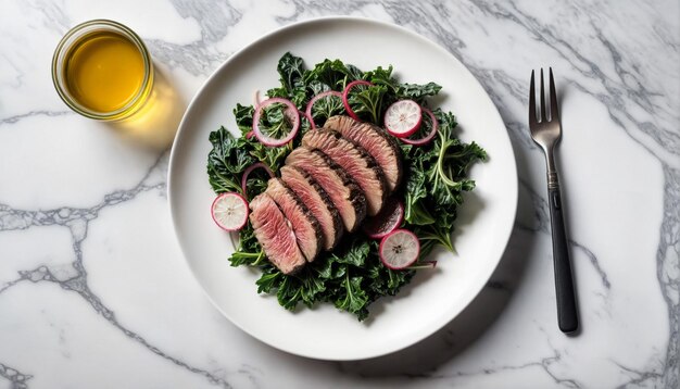 Foto la armonía del sabor del filete en la carne verde