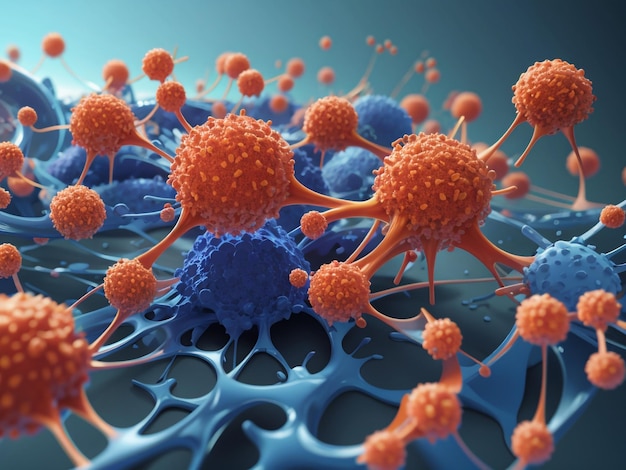 Armonía del sistema inmunológico Ilustración 3D de proteínas con linfocitos T Versión 0