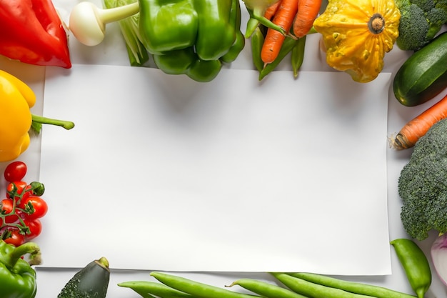 Armonía sobre lienzo Libro blanco en medio de una sinfonía de verduras frescas creando una imagen