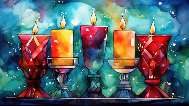 Armoniosa celebración de Kwanzaa en acuarela con Unity Cup y velas generadas por IA