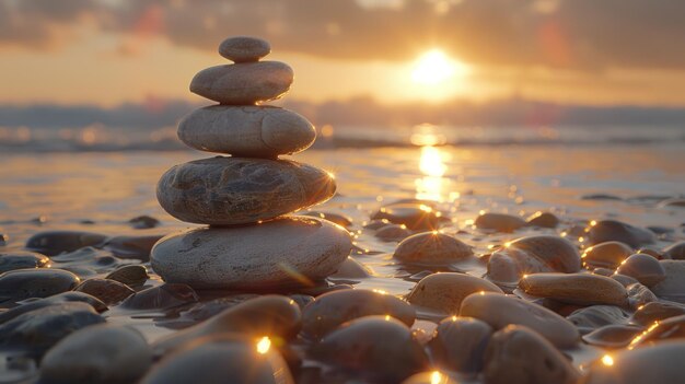 Armoniosas pilas de rocas adornan la playa