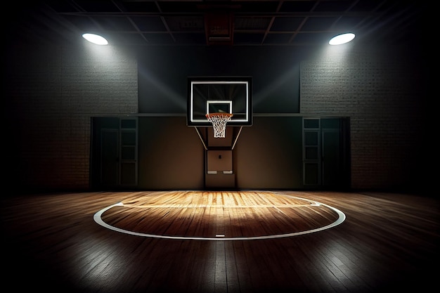 Aro de baloncesto en el gimnasio