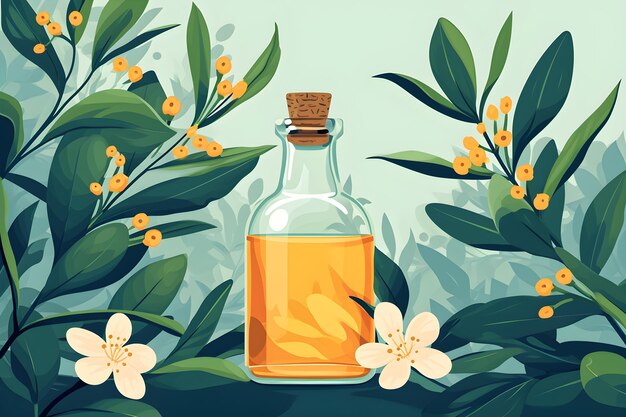 El aroma del árbol de té de la felicidad botánica en la ilustración cosmética de la IA generativa