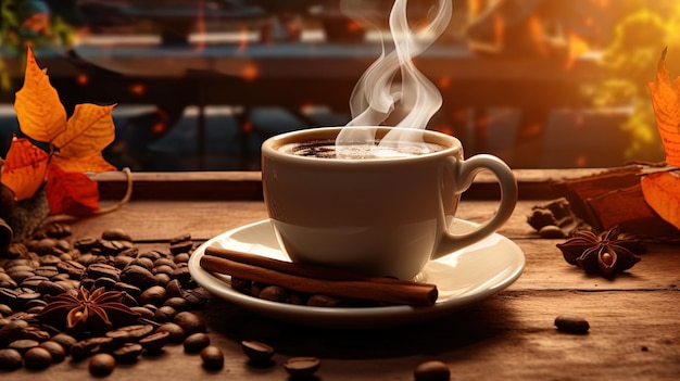 Foto aroma de café recién preparado el comienzo del día con una taza de felicidad foto de alta calidad