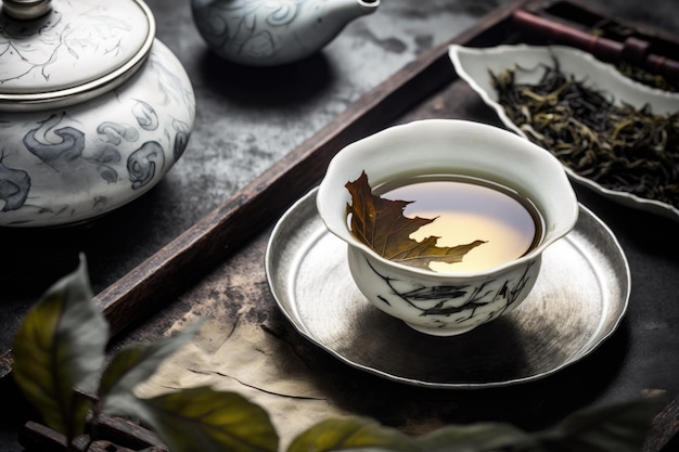 Aroma oriental do chá chinês Sobre um cenário natural