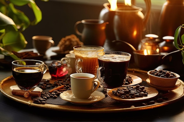 Aroma Symphony Delicie-se com uma sinfonia de aromas e sabores ricos enquanto o café desperta seus sentidos a cada gole ilustração generative ai