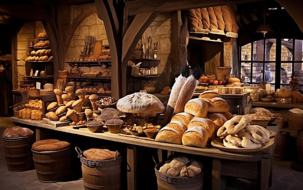 Aromas de pan fresco en una panadería francesa rústica