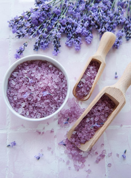 Aromaterapia lavanda sal de banho e óleo de massagem