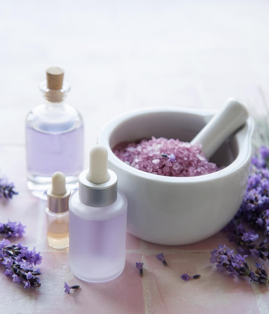 Aromaterapia lavanda sal de banho e óleo de massagem