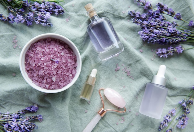 Aromaterapia lavanda sal de banho e óleo de massagem